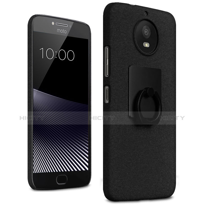 Funda Dura Plastico Rigida Fino Arenisca con Anillo de dedo Soporte para Motorola Moto G5S Negro