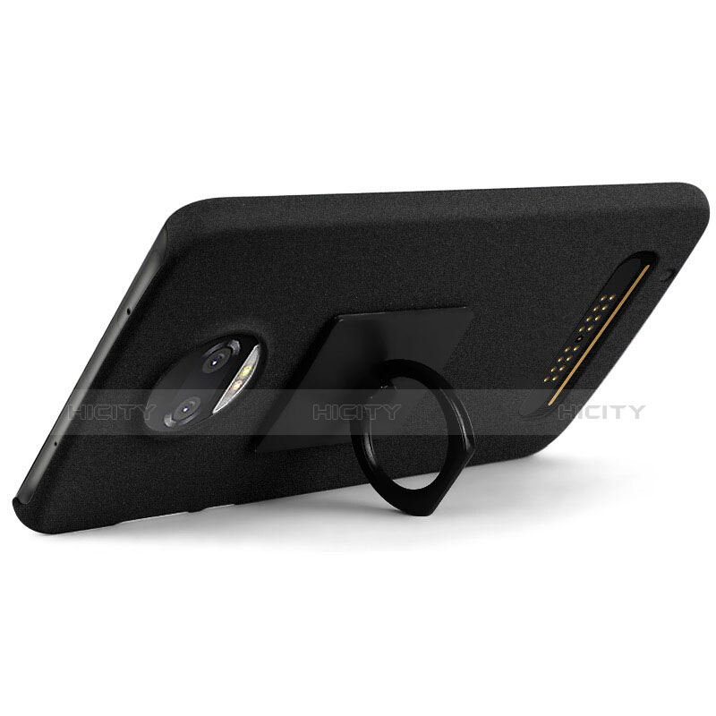 Funda Dura Plastico Rigida Fino Arenisca con Anillo de dedo Soporte para Motorola Moto Z Play Negro