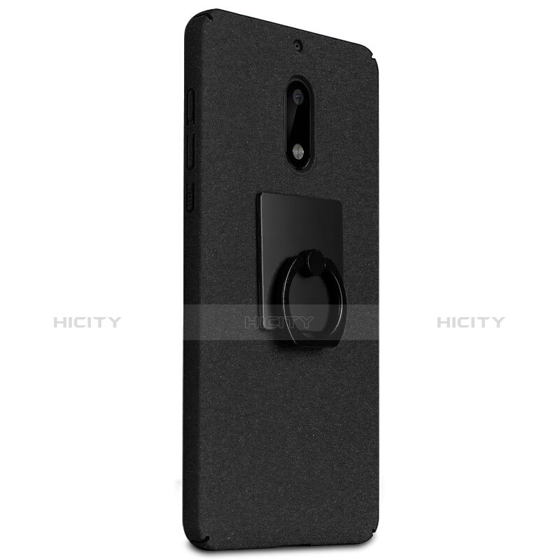 Funda Dura Plastico Rigida Fino Arenisca con Anillo de dedo Soporte para Nokia 6 Negro