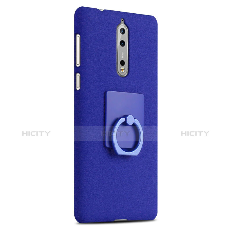 Funda Dura Plastico Rigida Fino Arenisca con Anillo de dedo Soporte para Nokia 8 Azul