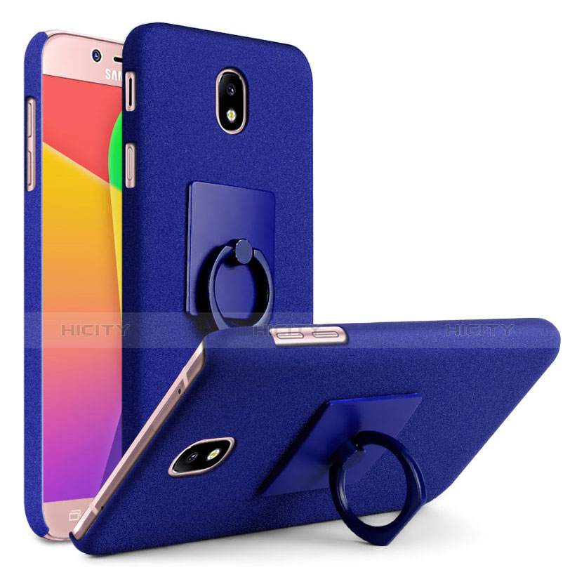 Funda Dura Plastico Rigida Fino Arenisca con Anillo de dedo Soporte para Samsung Galaxy J7 (2017) Duos J730F Azul