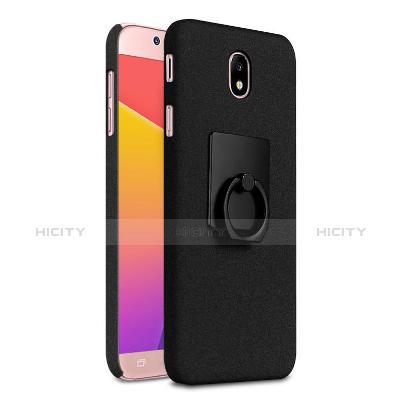 Funda Dura Plastico Rigida Fino Arenisca con Anillo de dedo Soporte para Samsung Galaxy J7 (2017) Duos J730F Negro