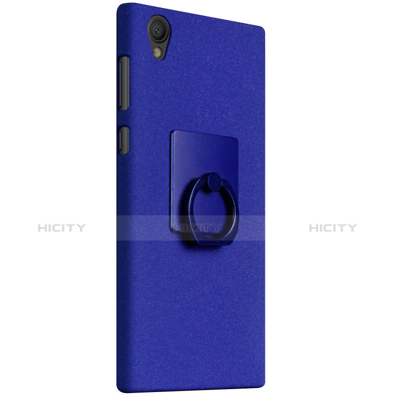 Funda Dura Plastico Rigida Fino Arenisca con Anillo de dedo Soporte para Sony Xperia L1 Azul