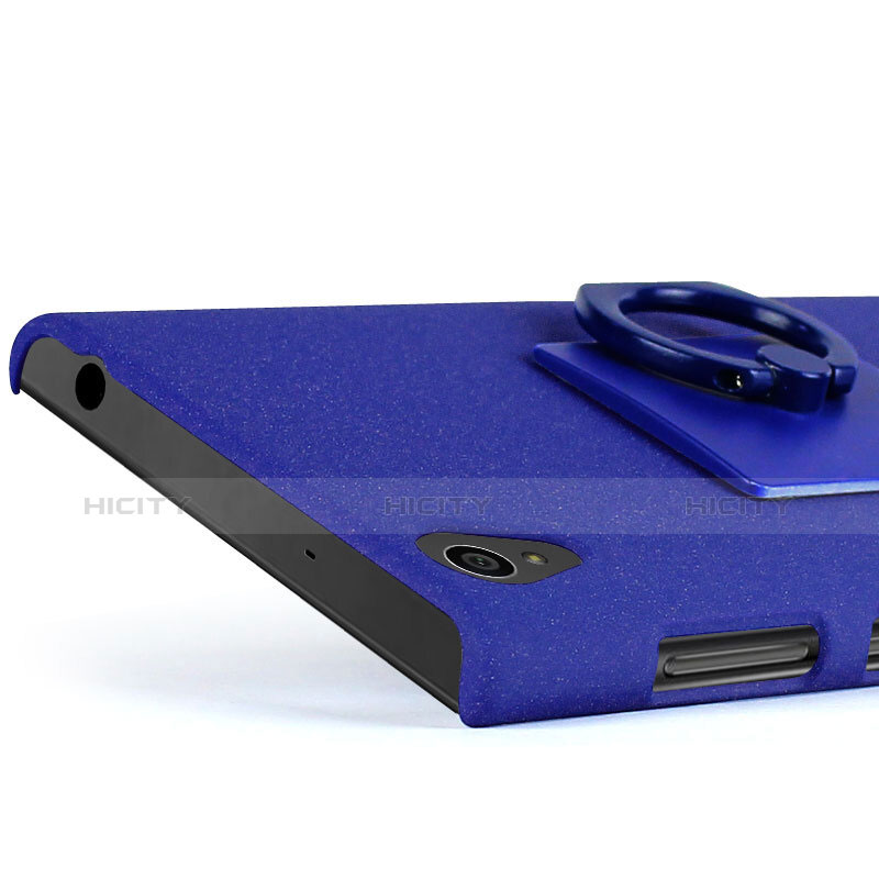 Funda Dura Plastico Rigida Fino Arenisca con Anillo de dedo Soporte para Sony Xperia L1 Azul