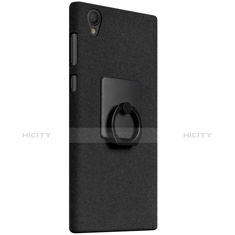 Funda Dura Plastico Rigida Fino Arenisca con Anillo de dedo Soporte para Sony Xperia L1 Negro