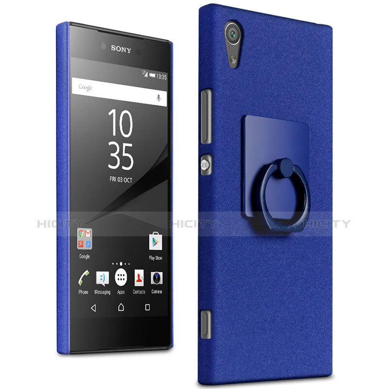 Funda Dura Plastico Rigida Fino Arenisca con Anillo de dedo Soporte para Sony Xperia XA1 Ultra Azul