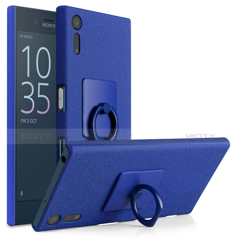 Funda Dura Plastico Rigida Fino Arenisca con Anillo de dedo Soporte para Sony Xperia XZ Azul