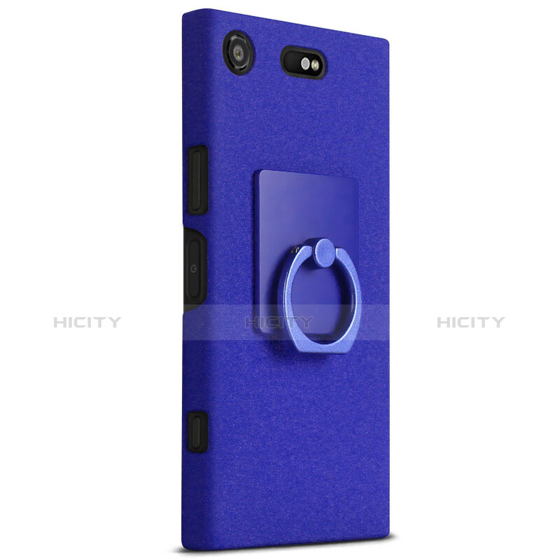 Funda Dura Plastico Rigida Fino Arenisca con Anillo de dedo Soporte para Sony Xperia XZ1 Compact Azul