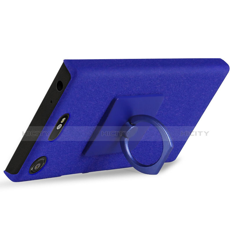 Funda Dura Plastico Rigida Fino Arenisca con Anillo de dedo Soporte para Sony Xperia XZ1 Compact Azul