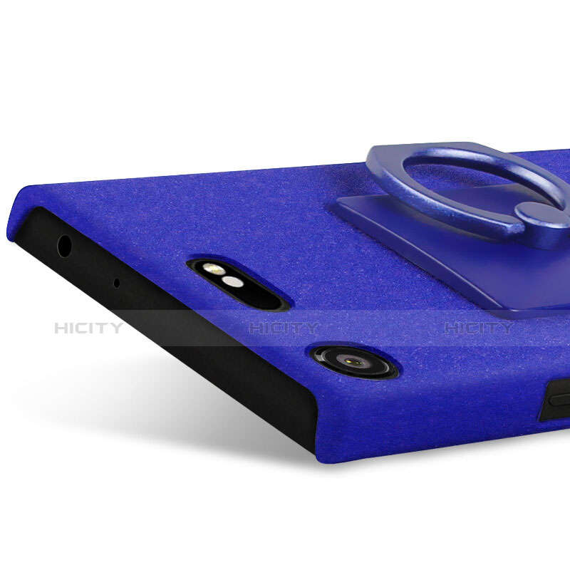 Funda Dura Plastico Rigida Fino Arenisca con Anillo de dedo Soporte para Sony Xperia XZ1 Compact Azul