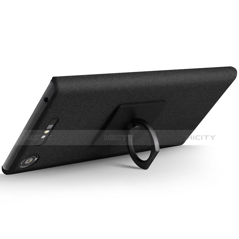 Funda Dura Plastico Rigida Fino Arenisca con Anillo de dedo Soporte para Sony Xperia XZ1 Negro