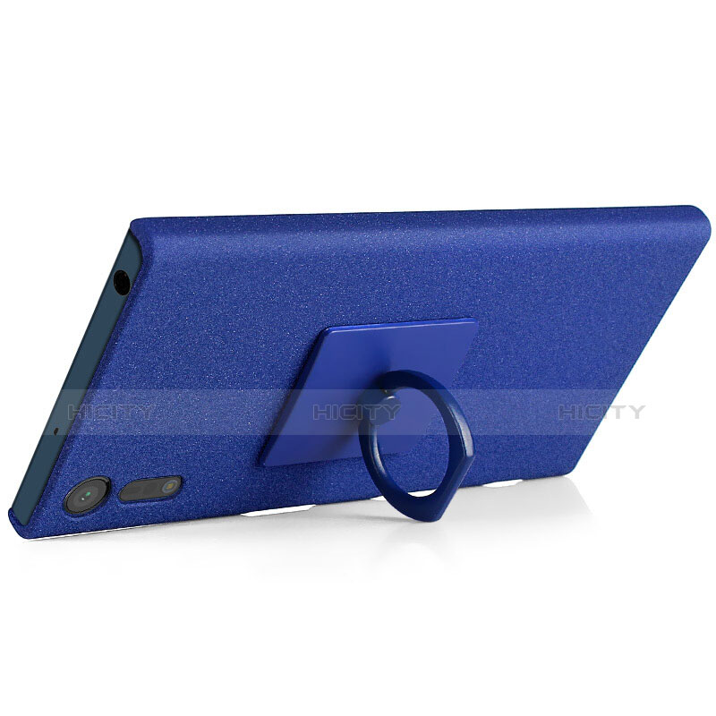 Funda Dura Plastico Rigida Fino Arenisca con Anillo de dedo Soporte para Sony Xperia XZs Azul