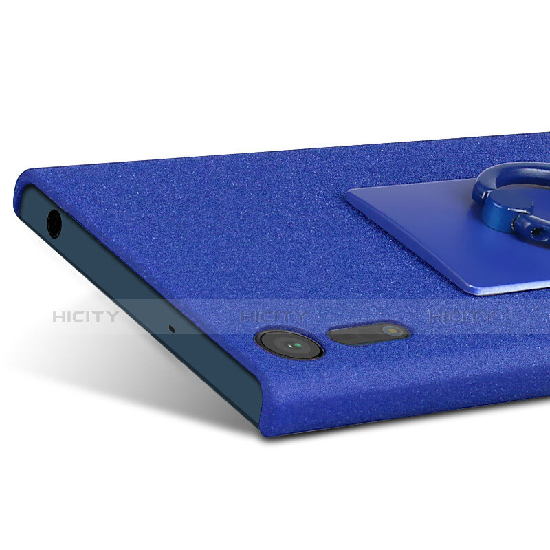 Funda Dura Plastico Rigida Fino Arenisca con Anillo de dedo Soporte para Sony Xperia XZs Azul