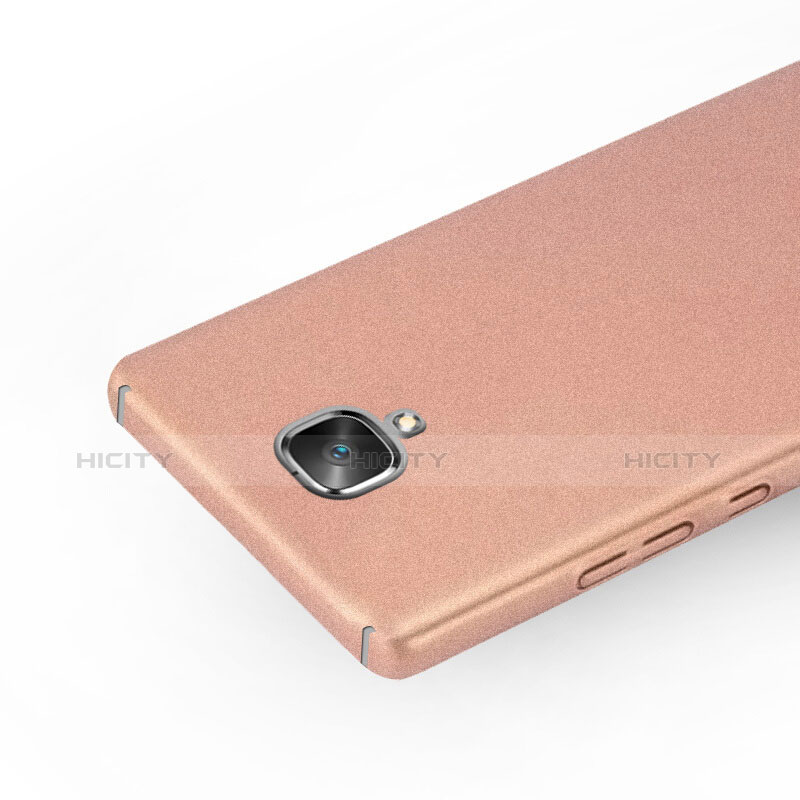 Funda Dura Plastico Rigida Fino Arenisca para OnePlus 3 Oro Rosa