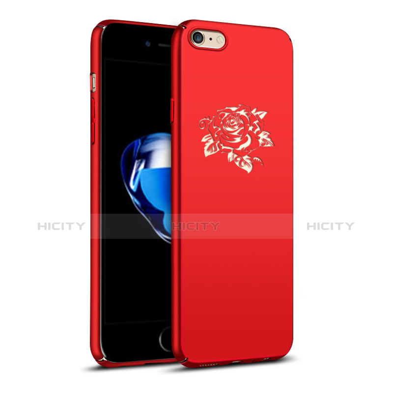 Funda Dura Plastico Rigida Flores para Apple iPhone 6 Rojo