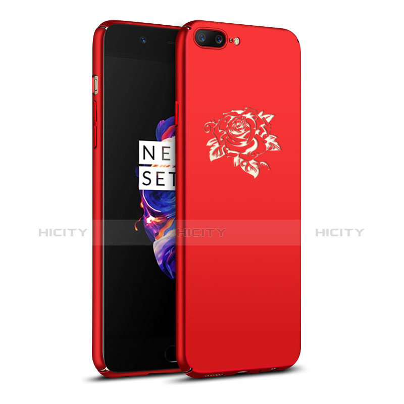 Funda Dura Plastico Rigida Flores para OnePlus 5 Rojo