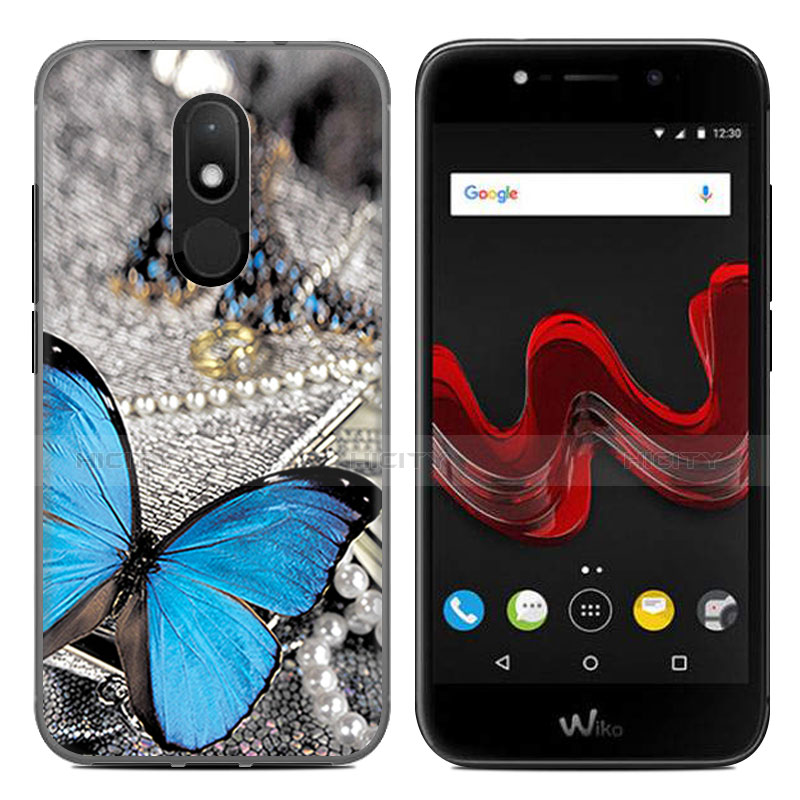 Funda Dura Plastico Rigida Mariposa para Wiko Wim Lite 4G Azul