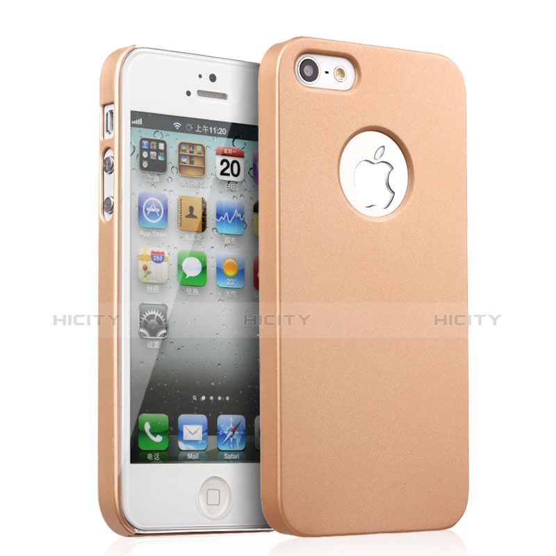 Funda Dura Plastico Rigida Mate con Agujero para Apple iPhone 5 Oro