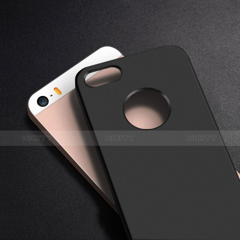 Funda Dura Plastico Rigida Mate con Agujero para Apple iPhone 5S Negro