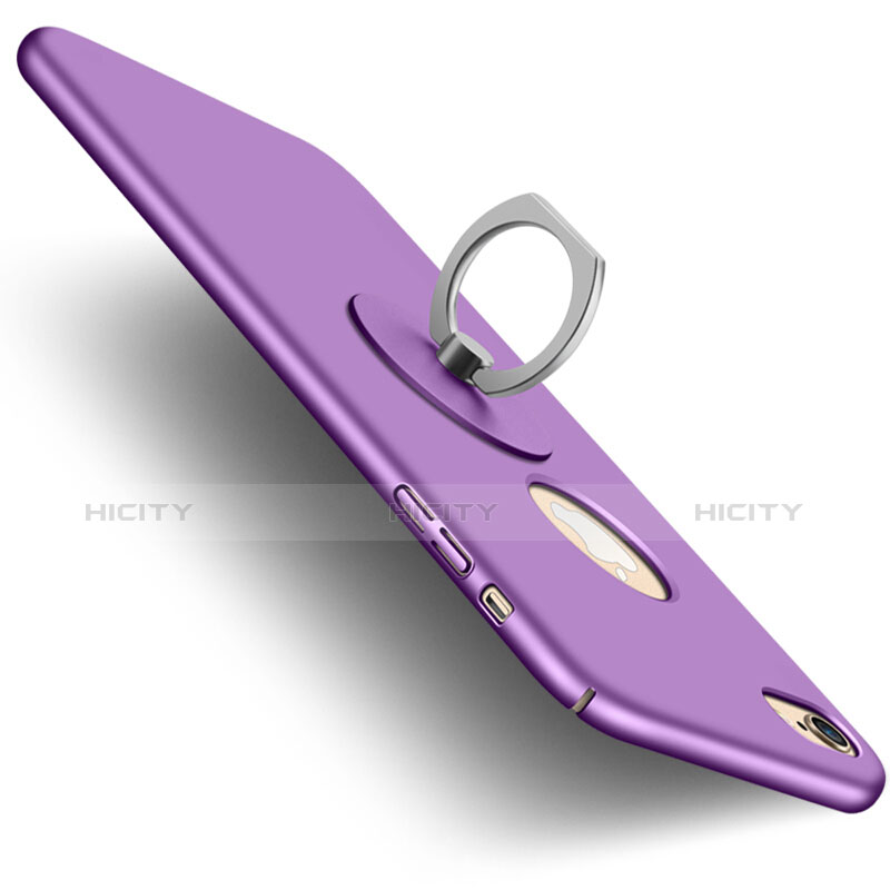 Funda Dura Plastico Rigida Mate con Agujero y Anillo de dedo Soporte para Apple iPhone 6 Morado