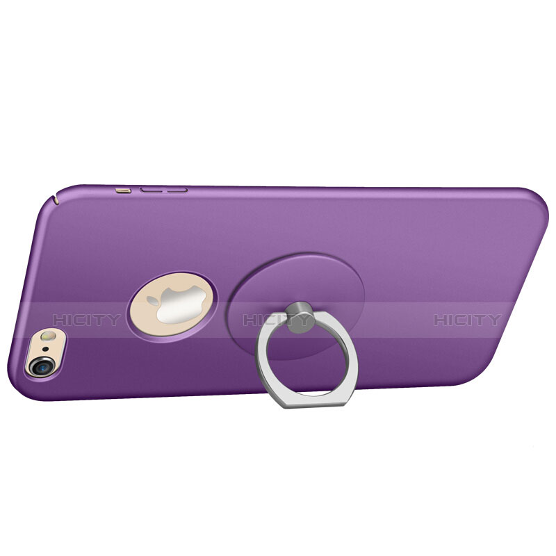 Funda Dura Plastico Rigida Mate con Agujero y Anillo de dedo Soporte para Apple iPhone 6 Morado