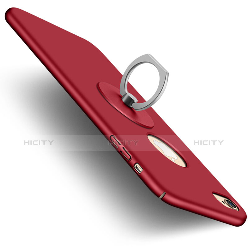 Funda Dura Plastico Rigida Mate con Agujero y Anillo de dedo Soporte para Apple iPhone 6 Plus Rojo