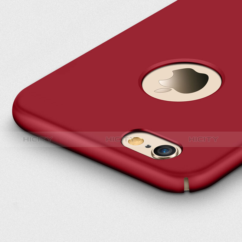 Funda Dura Plastico Rigida Mate con Agujero y Anillo de dedo Soporte para Apple iPhone 6 Plus Rojo