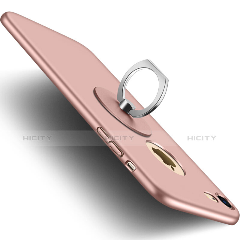 Funda Dura Plastico Rigida Mate con Agujero y Anillo de dedo Soporte para Apple iPhone 7 Rosa