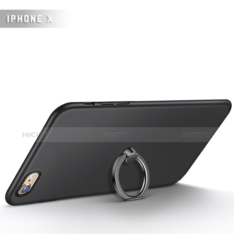 Funda Dura Plastico Rigida Mate con Anillo de dedo Soporte A01 para Apple iPhone 6 Plus Negro