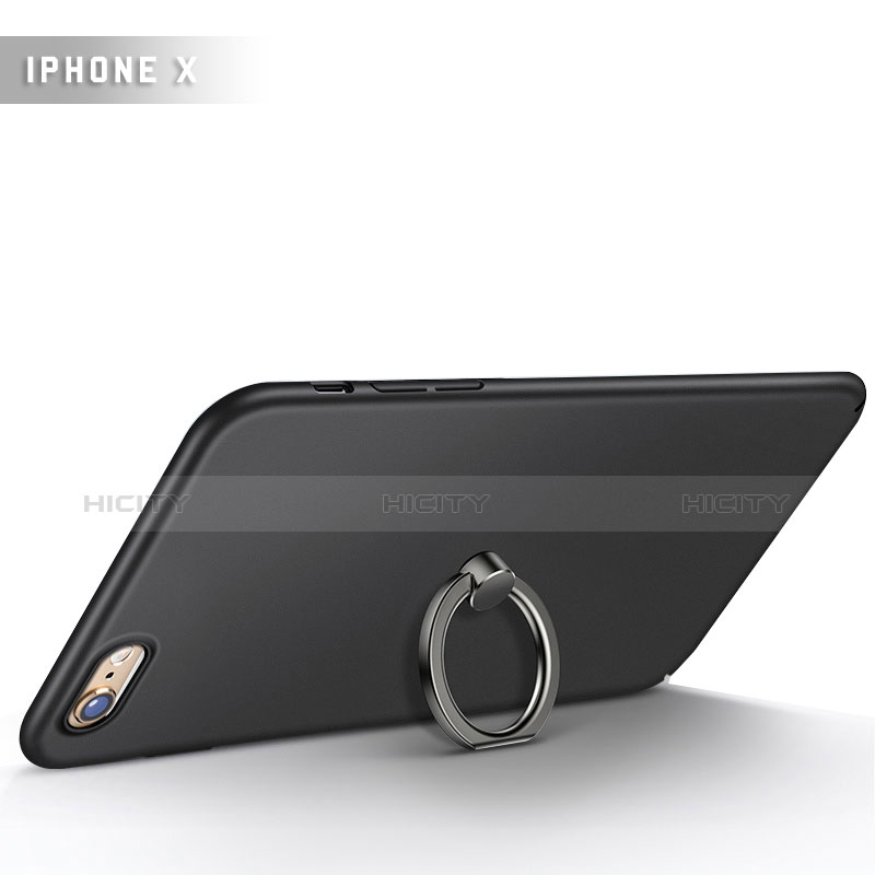 Funda Dura Plastico Rigida Mate con Anillo de dedo Soporte A01 para Apple iPhone 6S Plus Negro