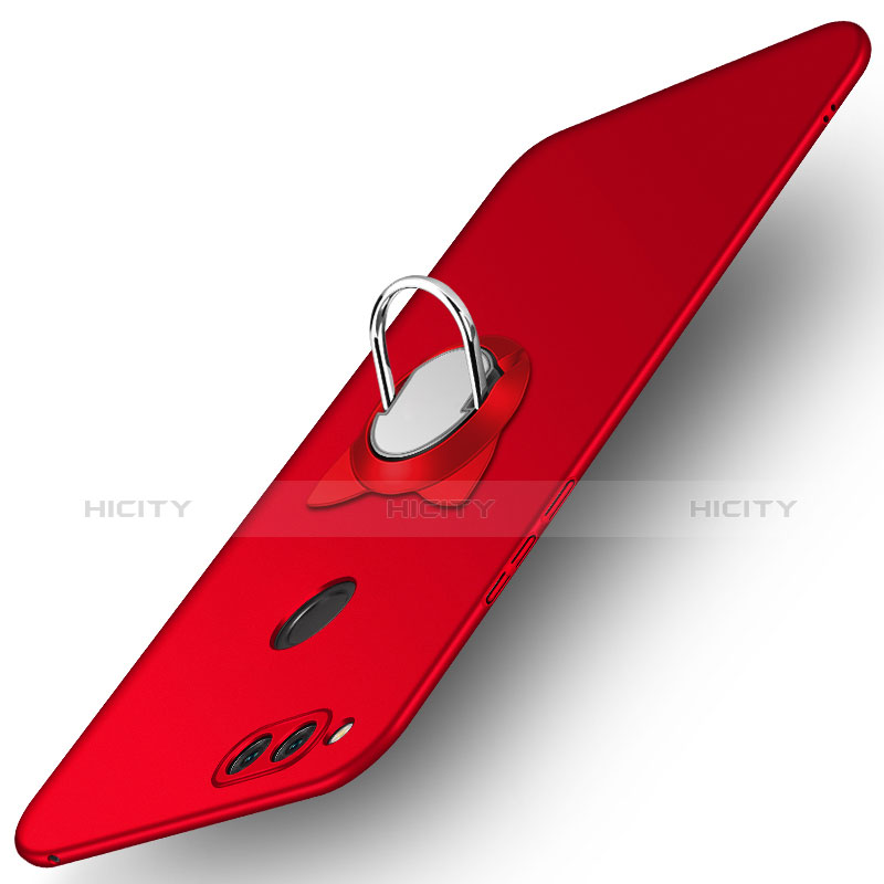 Funda Dura Plastico Rigida Mate con Anillo de dedo Soporte A01 para Huawei Honor Play 7X Rojo