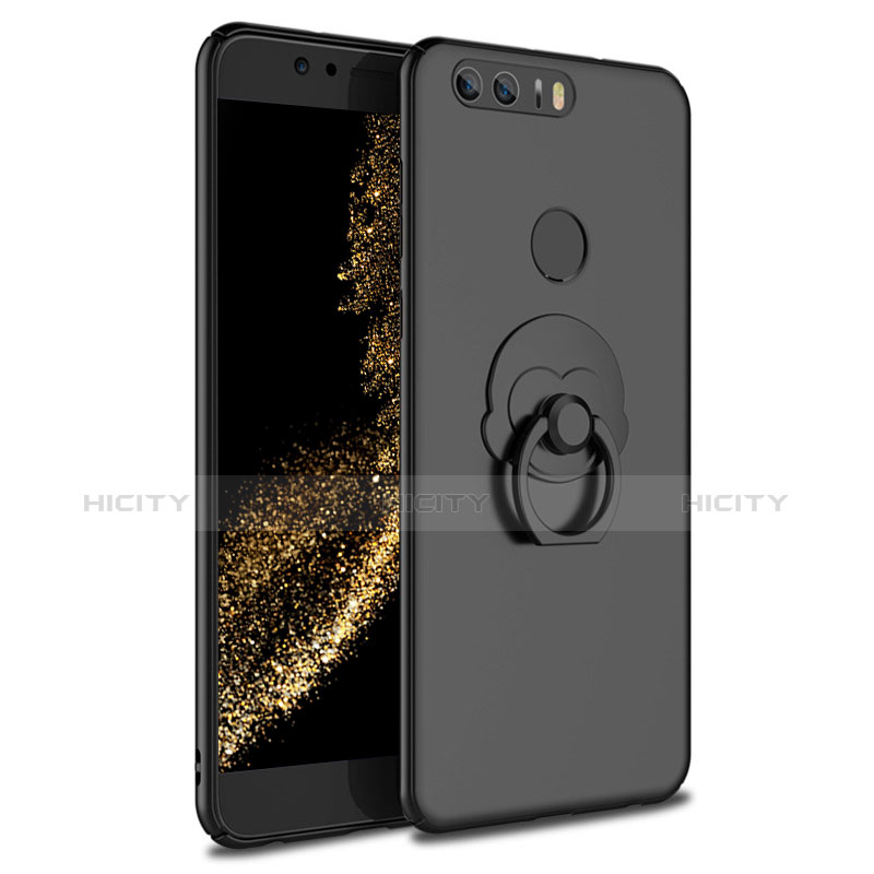 Funda Dura Plastico Rigida Mate con Anillo de dedo Soporte A02 para Huawei Honor 8 Negro