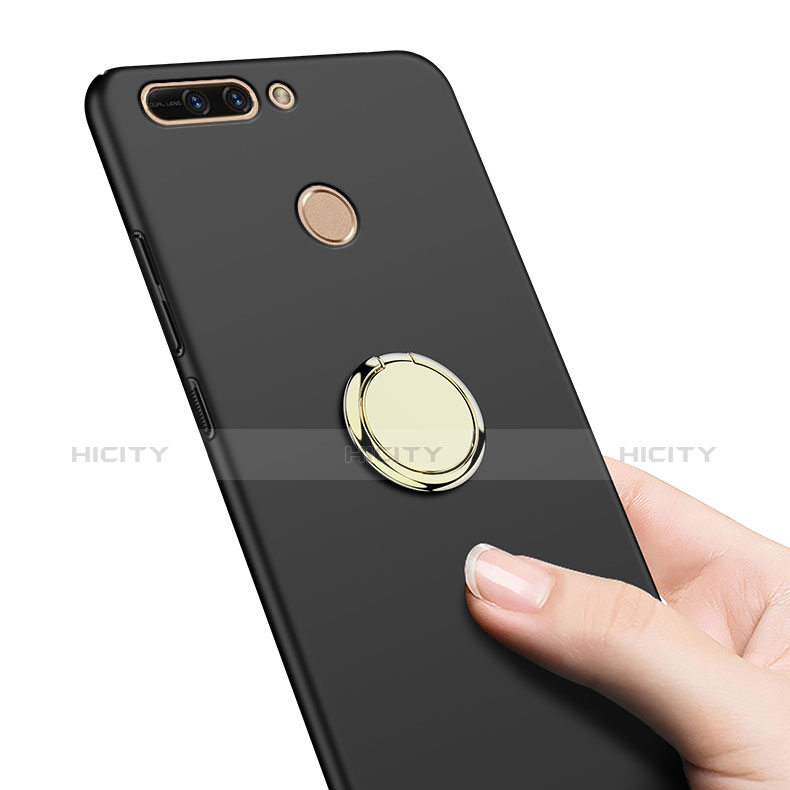 Funda Dura Plastico Rigida Mate con Anillo de dedo Soporte A02 para Huawei Honor V9 Negro