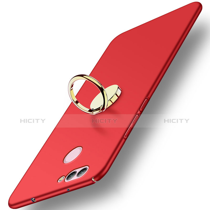 Funda Dura Plastico Rigida Mate con Anillo de dedo Soporte A02 para Huawei Nova 2 Plus Rojo