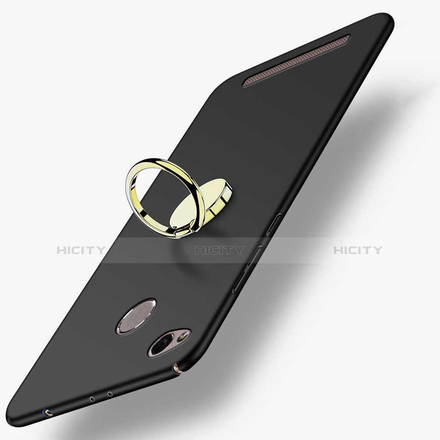 Funda Dura Plastico Rigida Mate con Anillo de dedo Soporte A02 para Xiaomi Redmi 3 Pro Negro
