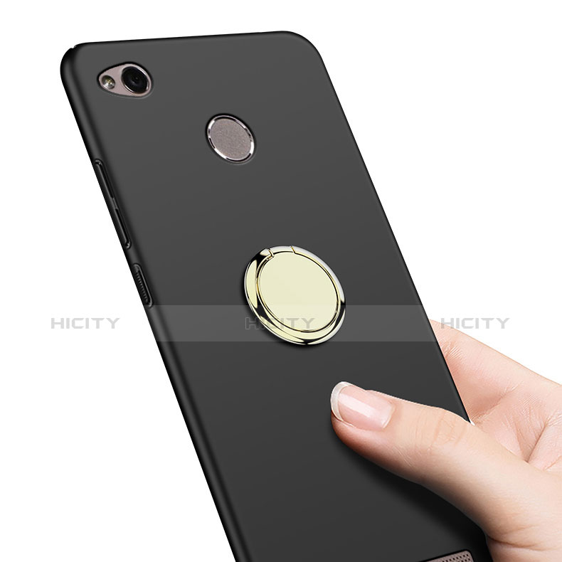 Funda Dura Plastico Rigida Mate con Anillo de dedo Soporte A02 para Xiaomi Redmi 3 Pro Negro