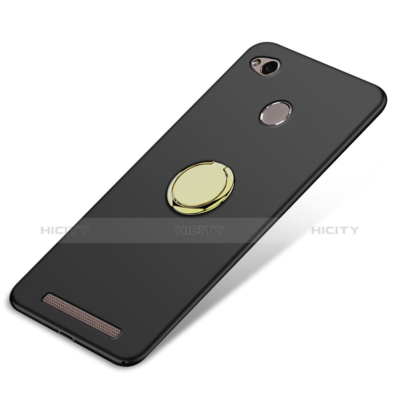Funda Dura Plastico Rigida Mate con Anillo de dedo Soporte A02 para Xiaomi Redmi 3 Pro Negro