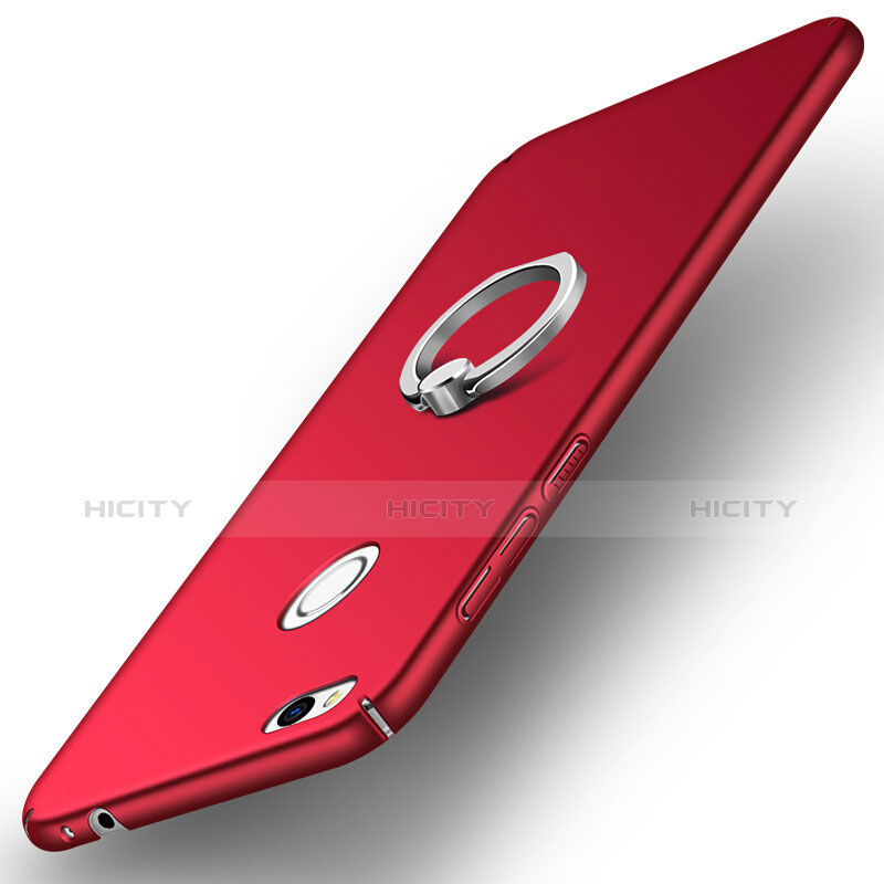 Funda Dura Plastico Rigida Mate con Anillo de dedo Soporte A03 para Huawei GR3 (2017) Rojo