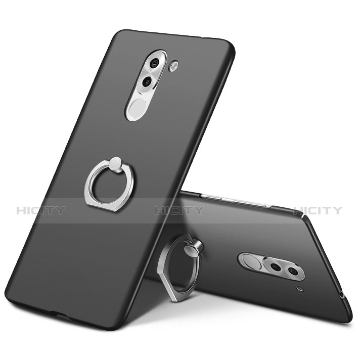 Funda Dura Plastico Rigida Mate con Anillo de dedo Soporte A03 para Huawei GR5 (2017) Negro