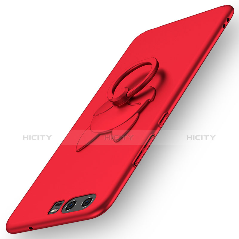 Funda Dura Plastico Rigida Mate con Anillo de dedo Soporte A04 para Huawei P10 Rojo