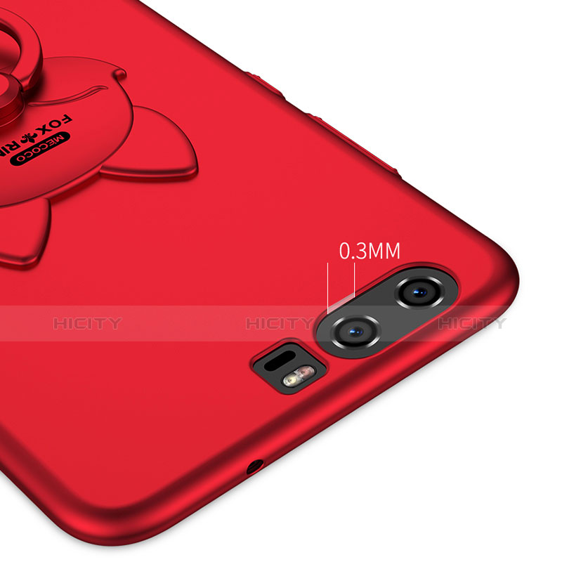 Funda Dura Plastico Rigida Mate con Anillo de dedo Soporte A04 para Huawei P10 Rojo