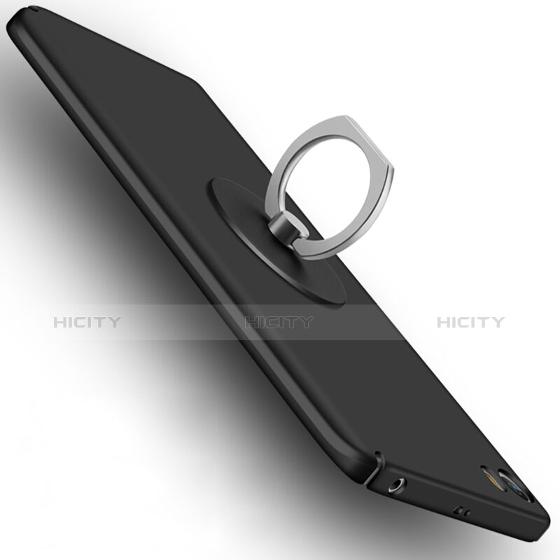 Funda Dura Plastico Rigida Mate con Anillo de dedo Soporte A04 para Xiaomi Mi 5 Negro