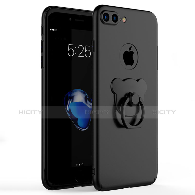 Funda Dura Plastico Rigida Mate con Anillo de dedo Soporte A06 para Apple iPhone 7 Plus Negro