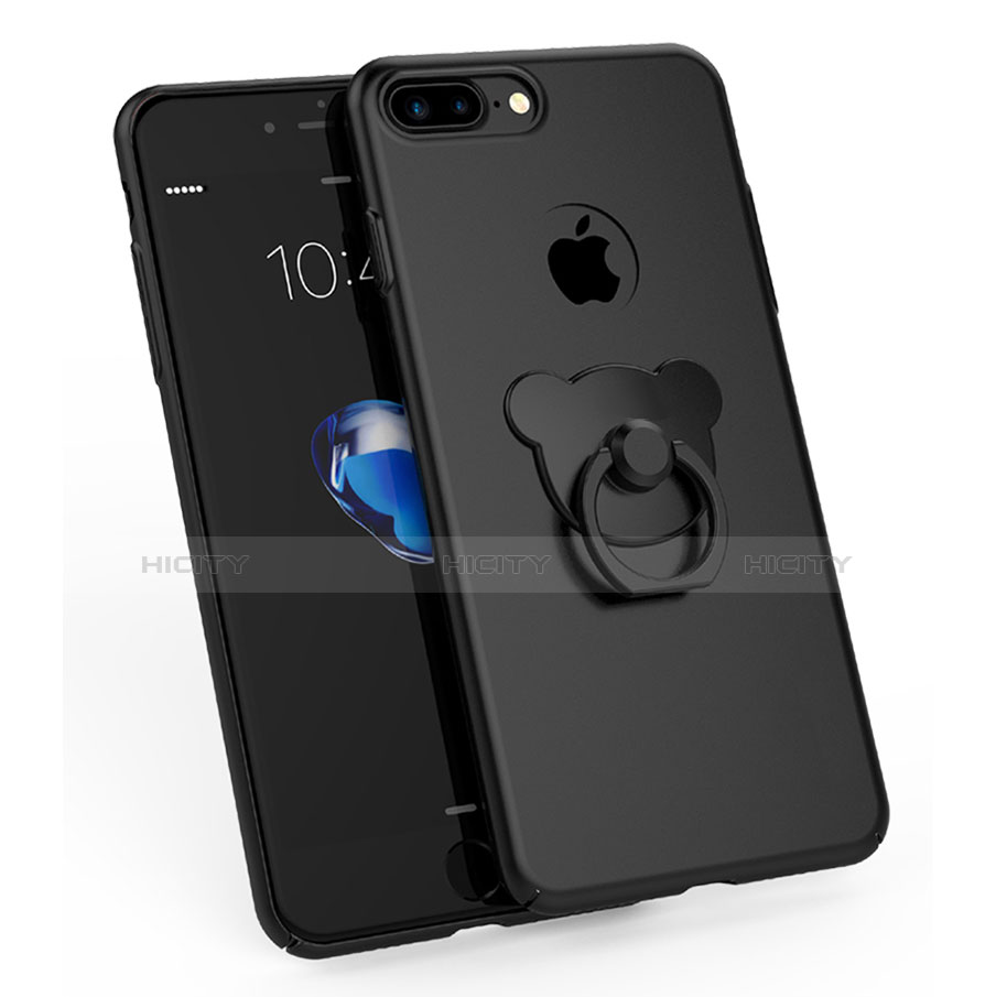 Funda Dura Plastico Rigida Mate con Anillo de dedo Soporte A06 para Apple iPhone 7 Plus Negro