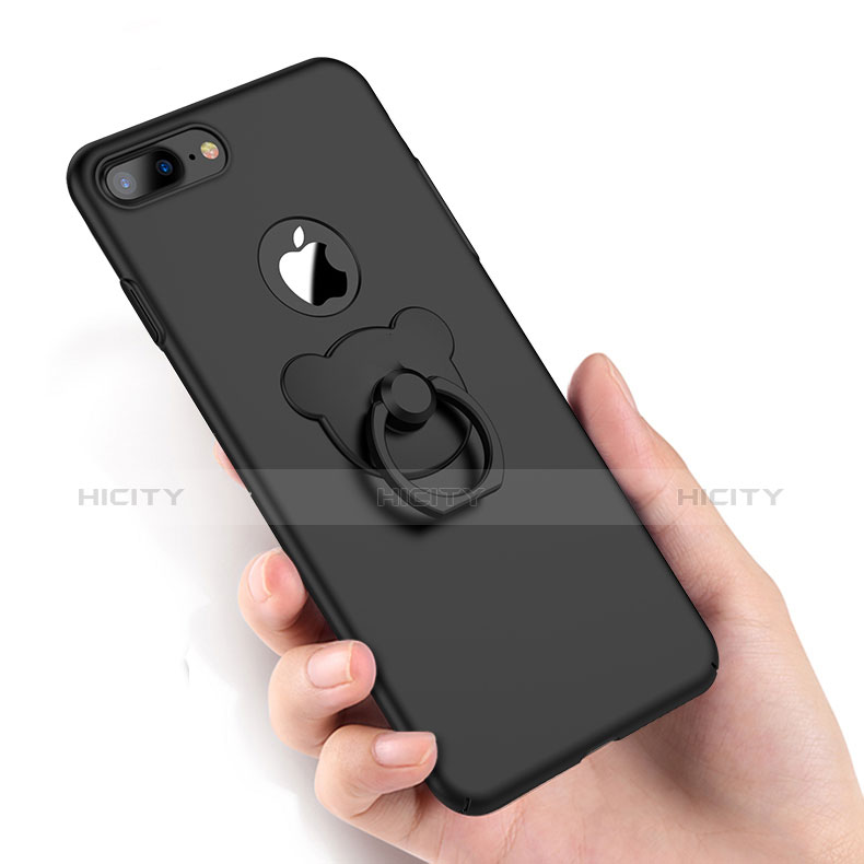 Funda Dura Plastico Rigida Mate con Anillo de dedo Soporte A06 para Apple iPhone 7 Plus Negro