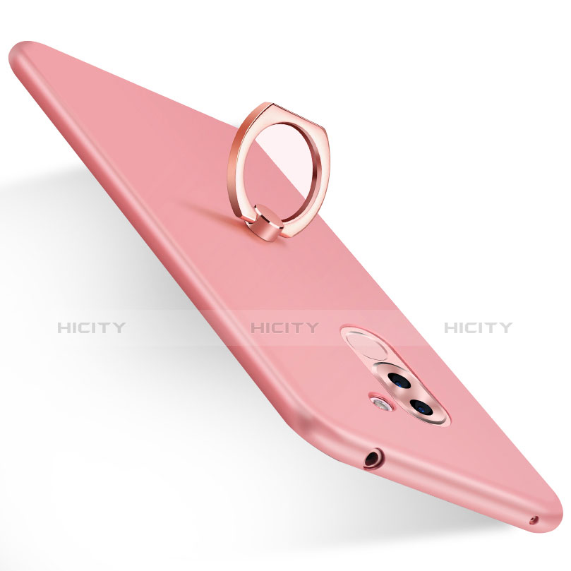 Funda Dura Plastico Rigida Mate con Anillo de dedo Soporte A06 para Huawei Honor 6X Rosa