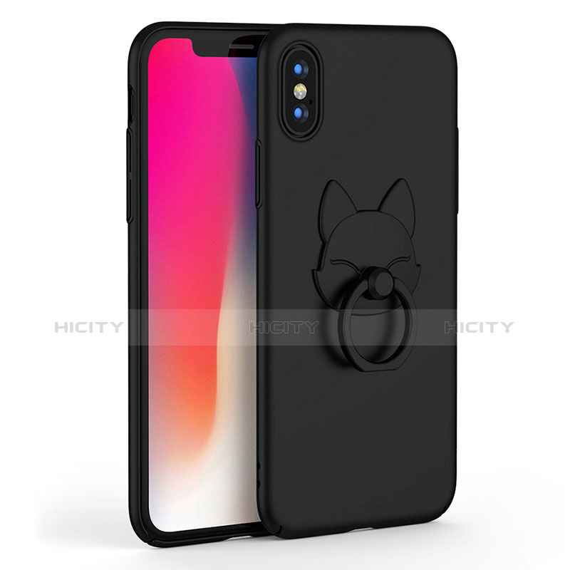 Funda Dura Plastico Rigida Mate con Anillo de dedo Soporte C01 para Apple iPhone Xs Negro