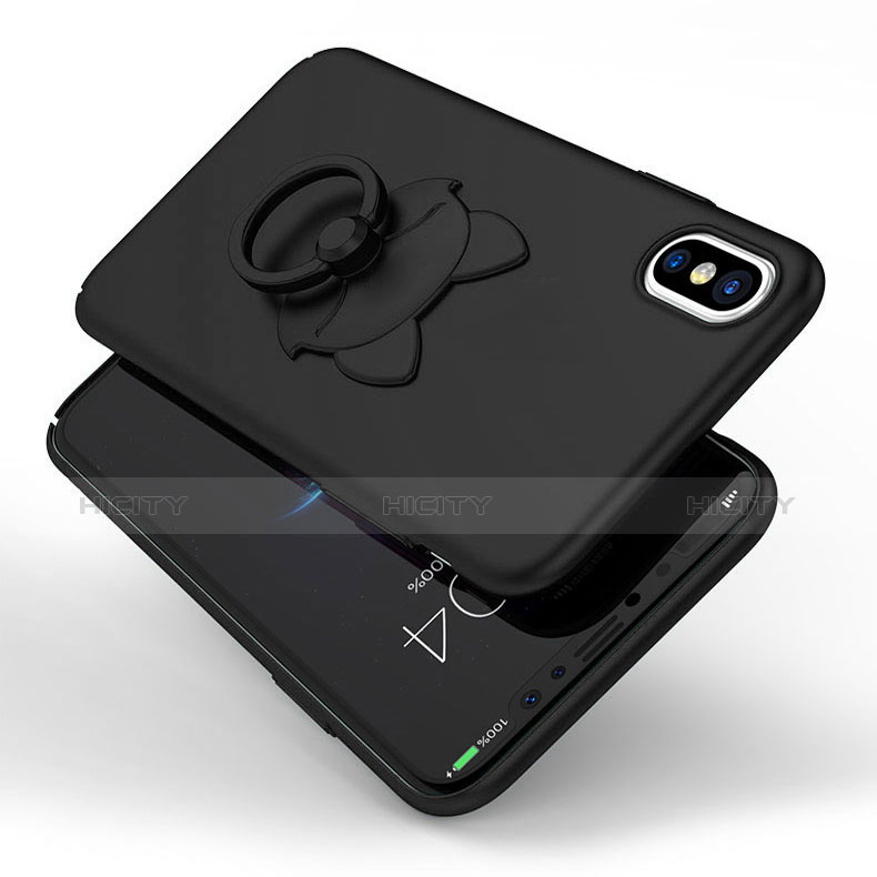 Funda Dura Plastico Rigida Mate con Anillo de dedo Soporte C01 para Apple iPhone Xs Negro