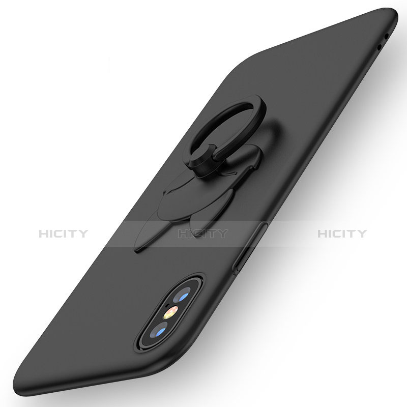 Funda Dura Plastico Rigida Mate con Anillo de dedo Soporte C01 para Apple iPhone Xs Negro