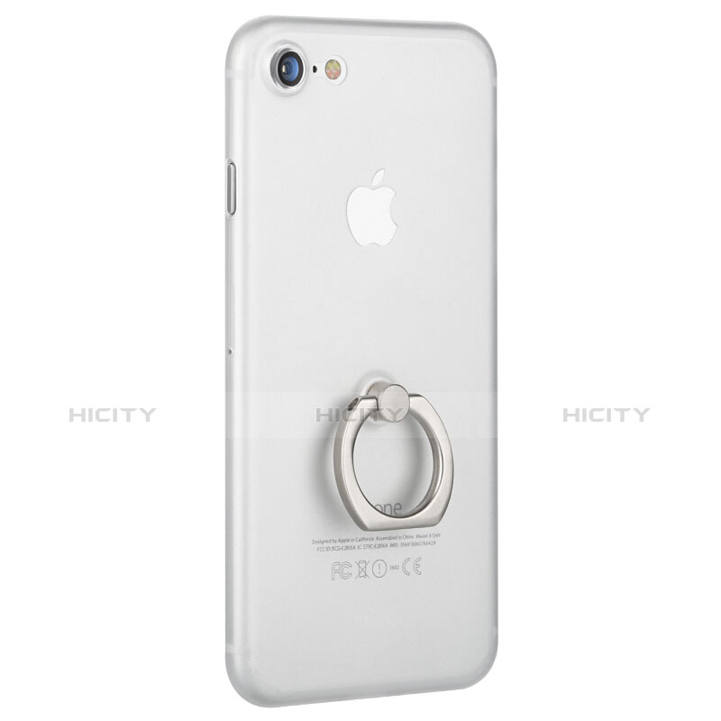 Funda Dura Plastico Rigida Mate con Anillo de dedo Soporte F01 para Apple iPhone 7 Blanco